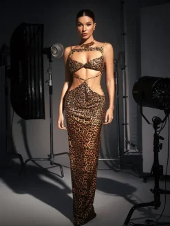Dresses|Maxi Dresses*Mew Mews Fashion Peyton Crystal Embellished Leopard Maxi Dress