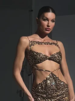 Dresses|Maxi Dresses*Mew Mews Fashion Peyton Crystal Embellished Leopard Maxi Dress