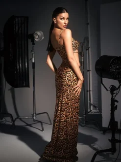 Dresses|Maxi Dresses*Mew Mews Fashion Peyton Crystal Embellished Leopard Maxi Dress