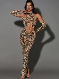 Dresses|Maxi Dresses*Mew Mews Fashion Peyton Sequin Leopard Printed Maxi Dress