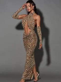 Dresses|Maxi Dresses*Mew Mews Fashion Peyton Sequin Leopard Printed Maxi Dress