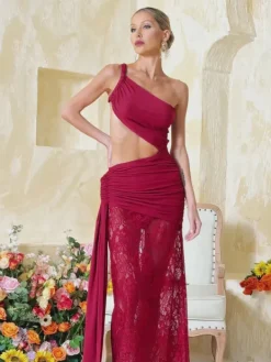 Dresses|Maxi Dresses*Mew Mews Fashion Phelia Cutout Lace Draped Maxi Dress In Wine