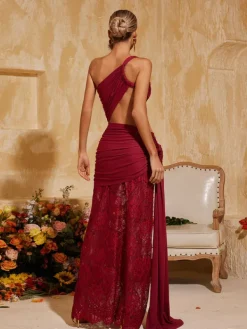 Dresses|Maxi Dresses*Mew Mews Fashion Phelia Cutout Lace Draped Maxi Dress In Wine