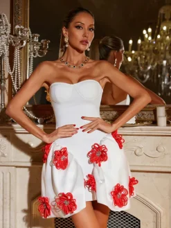 Dresses|Mini Dresses*Bandage Phylo Strapless Flower Mini Dress In White