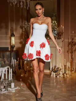 Dresses|Mini Dresses*Bandage Phylo Strapless Flower Mini Dress In White