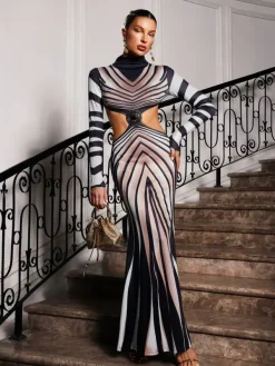 Dresses|Maxi Dresses*Mew Mews Fashion Pieda Zebra Printed Cutout Maxi Dress