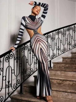 Dresses|Maxi Dresses*Mew Mews Fashion Pieda Zebra Printed Cutout Maxi Dress