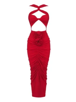 Dresses|Maxi Dresses*Mew Mews Fashion Pomeline Rose Bodycon Maxi Dress In Red