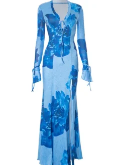 Dresses|Maxi Dresses*Mew Mews Fashion Pyxaris V Neck Split Floral Maxi Dress