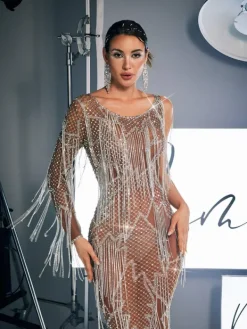 Embellishment|Dresses*Embellishment Quentin Printed Rhinestone Fringe Maxi Dress