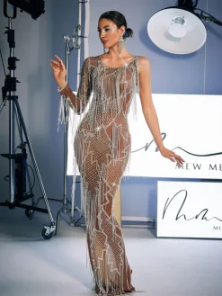 Embellishment|Dresses*Embellishment Quentin Printed Rhinestone Fringe Maxi Dress