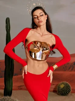 Armor Tops|Tops*Mew Mews Fashion O/S Quill Halterneck Armor Top In Rose Gold
