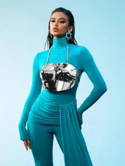 Armor Tops|Tops*Mew Mews Fashion O/S Quill Halterneck Armor Top In Silver