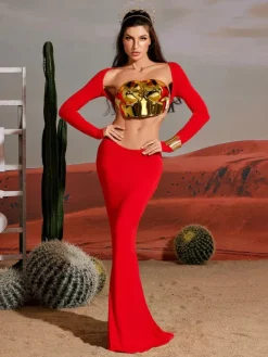 Armor Tops|Tops*Mew Mews Fashion O/S Quill Halterneck Armor Top In Gold