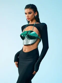 Armor Tops|Tops*Mew Mews Fashion O/S Quill Rhinestone Armor Top In Blue