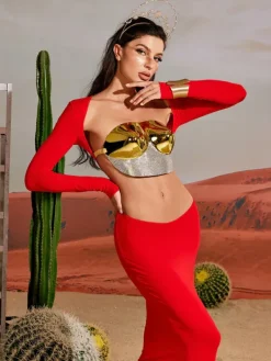 Armor Tops|Tops*Mew Mews Fashion O/S Quill Rhinestone Armor Top In Gold