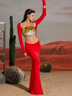 Armor Tops|Tops*Mew Mews Fashion O/S Quill Rhinestone Armor Top In Gold