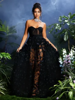 Dresses|Maxi Dresses*Mew Mews Fashion Qunsia Strapless Flower Mesh Maxi Dress