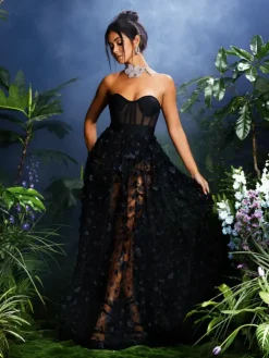Dresses|Maxi Dresses*Mew Mews Fashion Qunsia Strapless Flower Mesh Maxi Dress