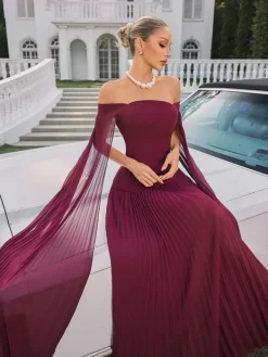 Dresses|Maxi Dresses*Mew Mews Fashion Qyressa Off Shoulder Pleated Maxi Dress