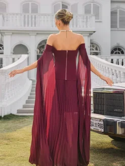 Dresses|Maxi Dresses*Mew Mews Fashion Qyressa Off Shoulder Pleated Maxi Dress