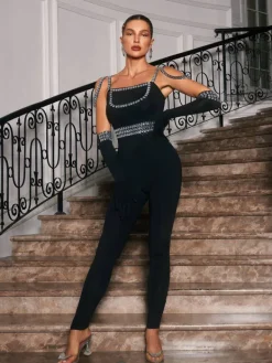 Jumpsuits & Romper*Mew Mews Fashion Rainey Rhinestone Jumpsuit With Gloves