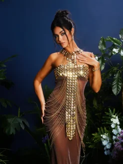 Dresses|Midi Dresses*Mew Mews Fashion O/S Ramesh Metal Fringe Body Chain Dress