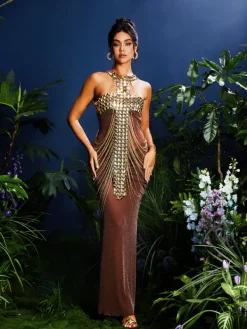 Dresses|Midi Dresses*Mew Mews Fashion O/S Ramesh Metal Fringe Body Chain Dress