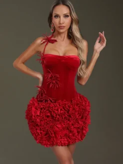 Dresses|Mini Dresses*Mew Mews Fashion Ramla Flower Velvet Ruched Mini Dress