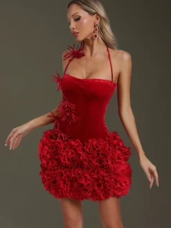 Dresses|Mini Dresses*Mew Mews Fashion Ramla Flower Velvet Ruched Mini Dress