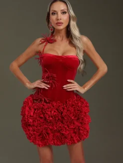 Dresses|Mini Dresses*Mew Mews Fashion Ramla Flower Velvet Ruched Mini Dress