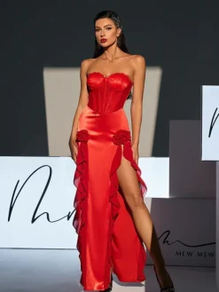 Dresses|Maxi Dresses*Mew Mews Fashion Raoul Strapless Lace Tulle Maxi Dress In Red