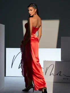 Dresses|Maxi Dresses*Mew Mews Fashion Raoul Strapless Lace Tulle Maxi Dress In Red