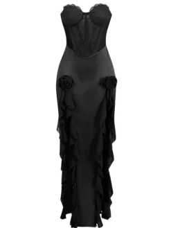 Dresses|Maxi Dresses*Mew Mews Fashion Raoul Strapless Lace Tulle Maxi Dress In Black