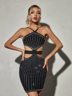 Dresses*Bandage Rashana Cutout Rhinestone Dress