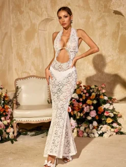 Dresses|Maxi Dresses*Mew Mews Fashion Ravhyx Halterneck Cutout Lace Maxi Dress