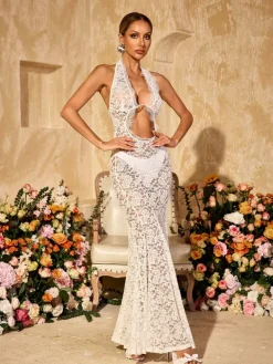 Dresses|Maxi Dresses*Mew Mews Fashion Ravhyx Halterneck Cutout Lace Maxi Dress