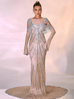 Embellishment|Dresses*Embellishment Reagan Long Sleeve Sequin Mesh Maxi Dress