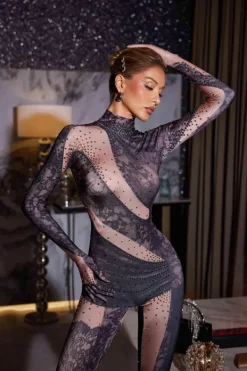Jumpsuits & Romper|Embellishment*Nuo Fansi Reece Rhinestone Printed Gloves Jumpsuit