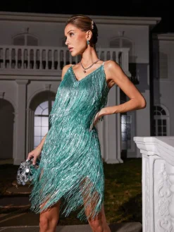 Embellishment|Dresses*Embellishment Reid Spaghetti Fringe Sequin Mini Dress