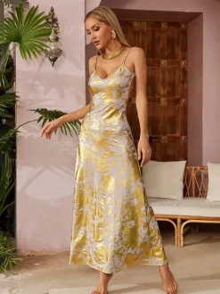 Dresses|Maxi Dresses*Mew Mews Fashion Remiel Backless Meatllic Maxi Dress