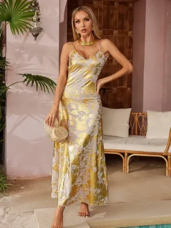 Dresses|Maxi Dresses*Mew Mews Fashion Remiel Backless Meatllic Maxi Dress