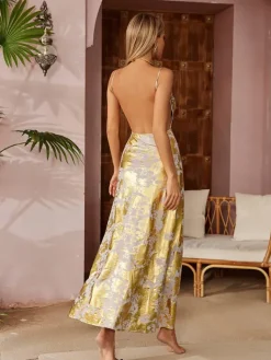Dresses|Maxi Dresses*Mew Mews Fashion Remiel Backless Meatllic Maxi Dress