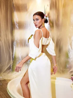 Armor Tops|Dresses*Mew Mews Fashion Renee Cutout Split Satin Maxi Dress