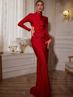 Dresses|Maxi Dresses*Mew Mews Fashion Renwick Long Sleeve Flower Cutout Maxi Dress In Red