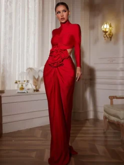 Dresses|Maxi Dresses*Mew Mews Fashion Renwick Long Sleeve Flower Cutout Maxi Dress In Red