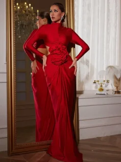 Dresses|Maxi Dresses*Mew Mews Fashion Renwick Long Sleeve Flower Cutout Maxi Dress In Red
