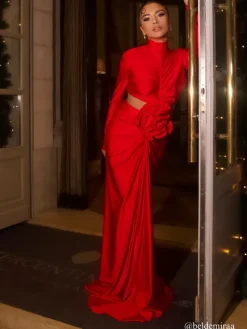 Dresses*Mew Mews Fashion Renwick Long Sleeve Flower Cutout Maxi Dress In Red