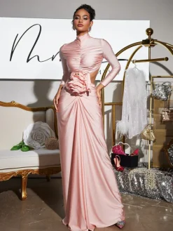 Dresses|Maxi Dresses*Mew Mews Fashion Renwick Long Sleeve Flower Cutout Maxi Dress In Pink