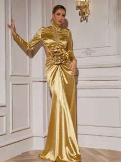 Maxi Dresses|Dresses*Mew Mews Fashion Renwick Long Sleeve Flower Cutout Maxi Dress In Gold